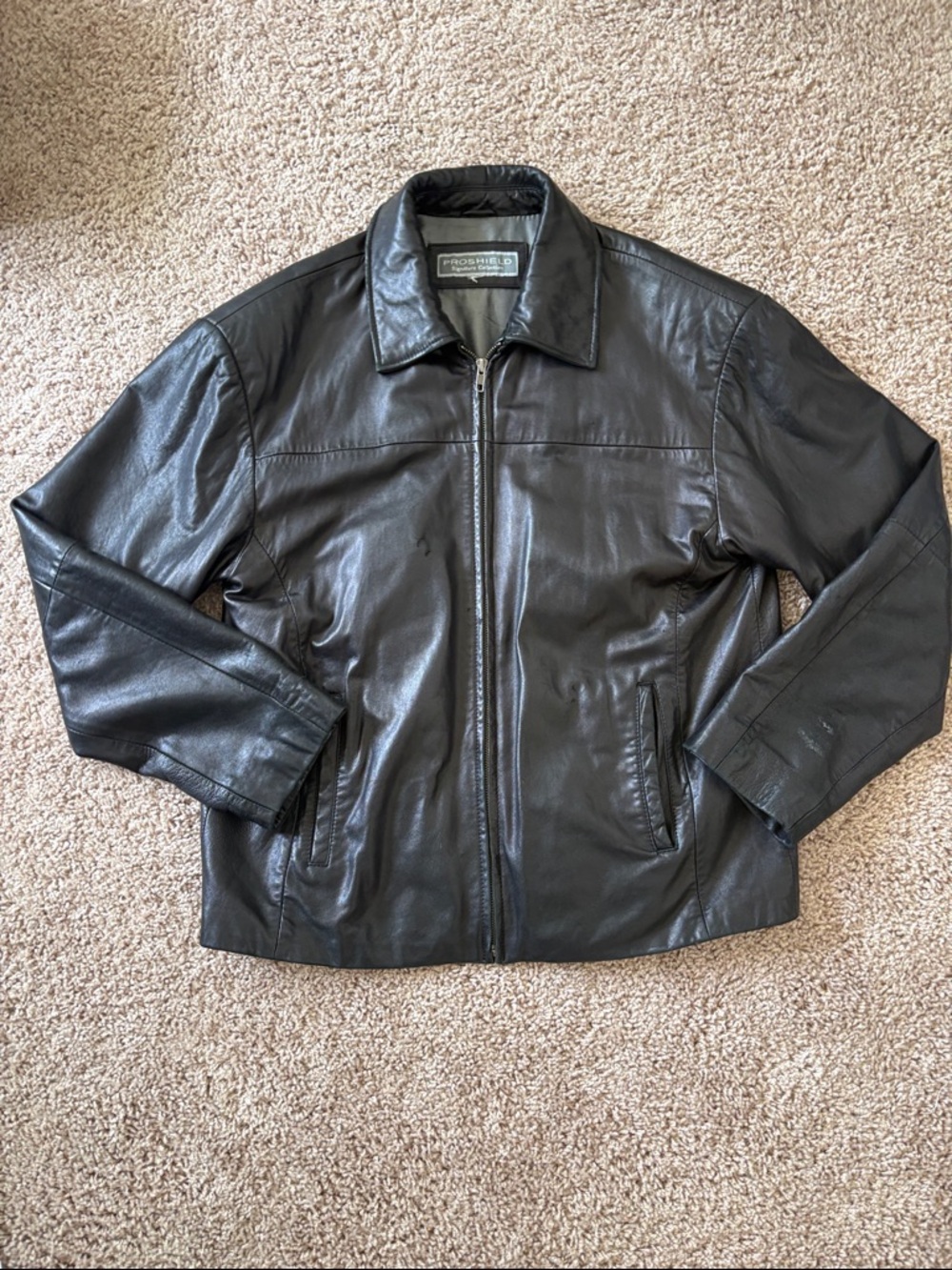 Proshield Signature Collection Black Leather Zip-Front Jacket Mens Medium